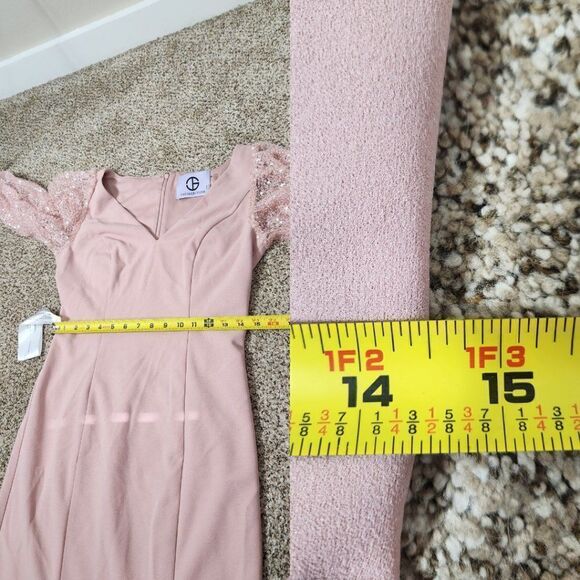 JS COLLECTIONS Beaded Illusion Sleeve Trumpet Gown In Blush NWT Size 4 - Picture 15 of 16